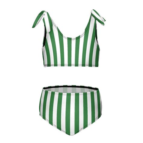 Aesthetic Patina Green And White Vertical Girl S 2 Piece Bikini Set Beach Sport Swimsuit