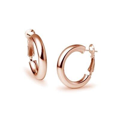 Round Clutchless 5x25mm Hoop Earrings In Polished Rose Gold Plated 925