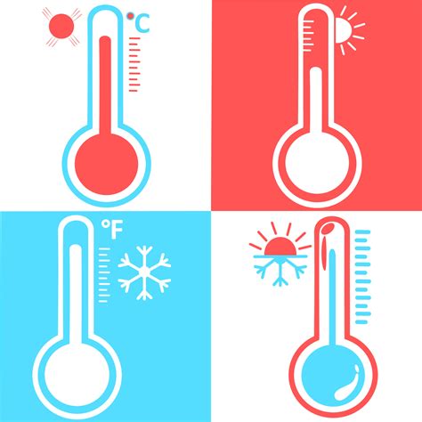 Set of Celsius and fahrenheit meteorology thermometers measuring heat