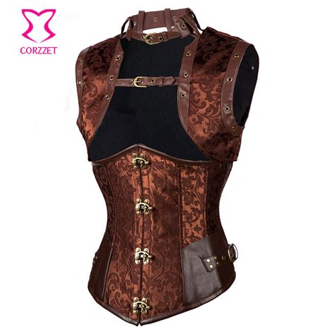 C201 Brown Steel Boned Underbust Corset With Jacket Steampunk Clothing