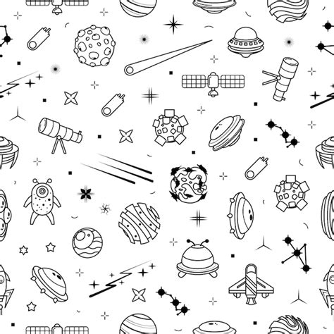 Premium Vector Abstract Seamless Pattern Doodle Collection Aliens Ufo