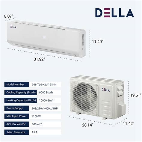 Della 9k Btu 208 230v Mini Split Ac And Heater Inverter System 9000 Btu