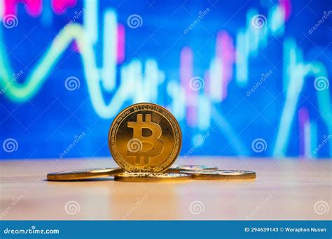 Bitcoin Gold Coin And Defocused Chart Background Cryptocurrency