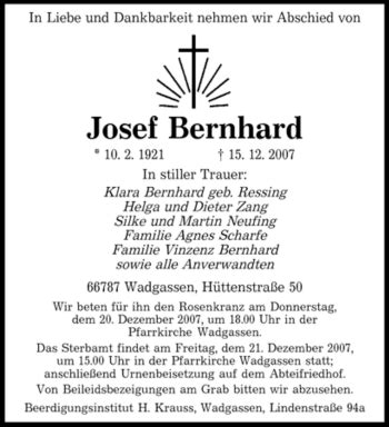 Traueranzeigen Von Josef Bernhard Trauer Merkur De