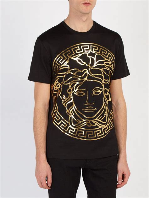 Versace Cotton Medusa Gold Print T Shirt In Black Gold Black For Men Lyst