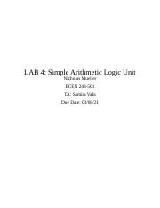 ECEN 248 LAB 4 Docx LAB 4 Simple Arithmetic Logic Unit Nicholas