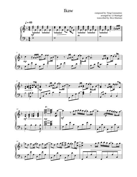 Ikaw Yeng Constantino Sheet Music For Piano Solo