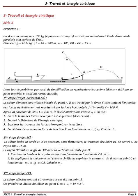 Travail Et Nergie Cin Tique Exercices Corrig S Alloschool