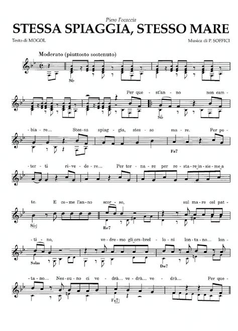 Stessa Spiaggia Stesso Mare Sheet Music Easy Sheet Music