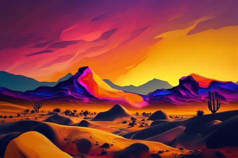 Desierto al atardecer ilustración digital pintura ilustraciones paisaje