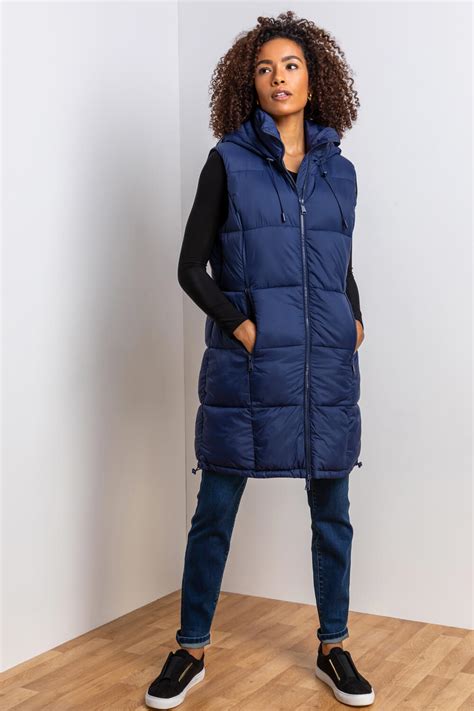 Padded Longline Hooded Gilet In Navy Roman Originals Uk