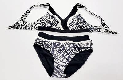eleMar Damen Bademode Frauen Bikini weiß schwarz gemustert Cup B Gr 38