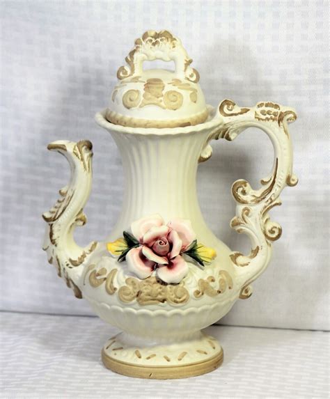 Capodimonte Pitcher With Applied Roses Baroque Vintage Etsy