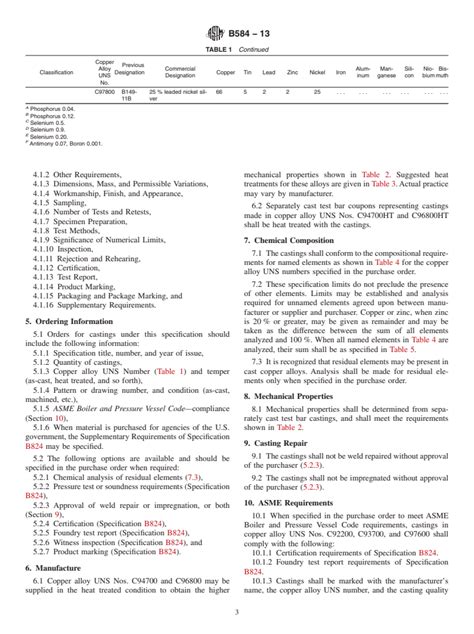 Astm B Standard Specification For Copper Alloy Sand Castings