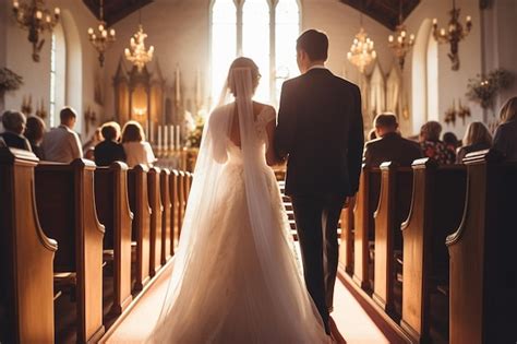 Premium Ai Image Bride And Groom Walking Down Aisle Of Church