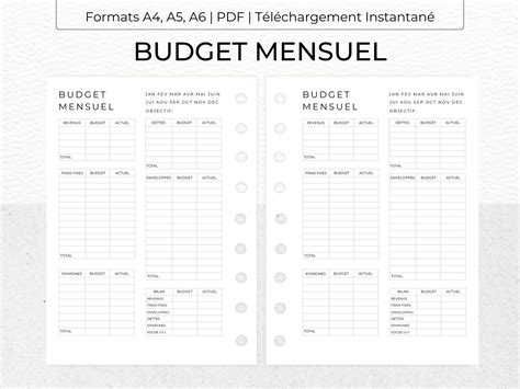 French Monthly Budget Sheet Minimalist Design Printable Etsy