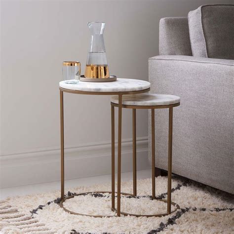 Round Nesting Side Tables Set Marble Antique Brass West Elm Uk