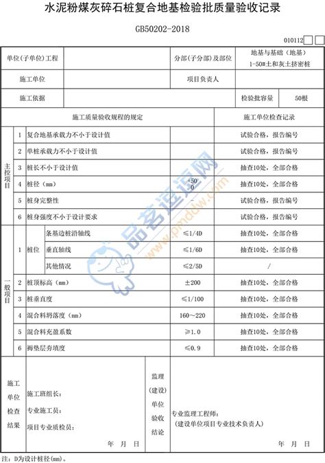 【地基】010112 水泥粉煤灰碎石桩复合地基检验批质量验收记录品茗逗逗网品茗施工软件服务平台