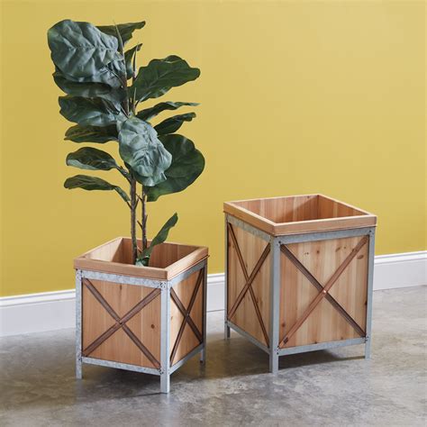 Set Of Two Wood Planter Boxes CTW Home Collection