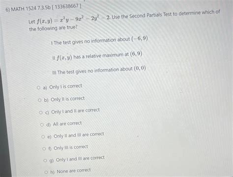 Solved Let Fxyx2y−9x2−2y2−2 Use The Second Partials