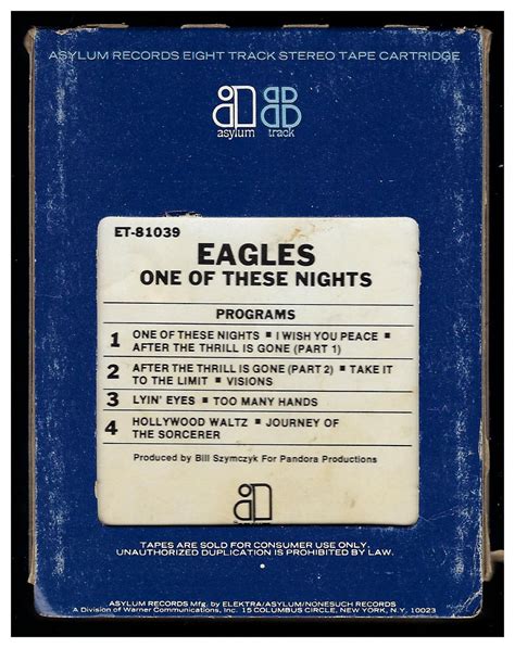 Eagles One Of These Nights 1975 Elektra T3 8 Track Tape