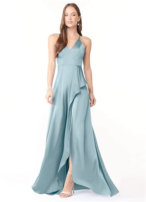 Moody Blue Azazie Harpie Stretch Satin Dress Bridesmaid Dresses Azazie