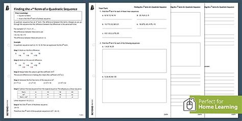 Finding The Nth Term Of A Quadratic Sequence Home Learning