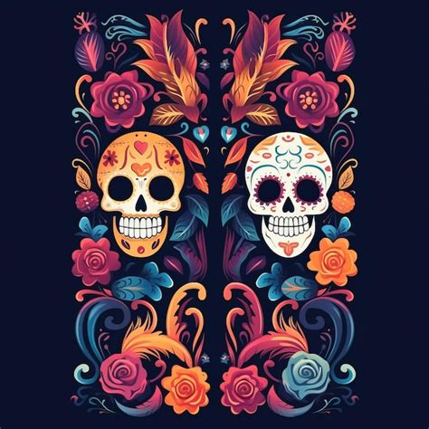 Premium AI Image Day Of The Dead Card In Flat Style Human Skull With