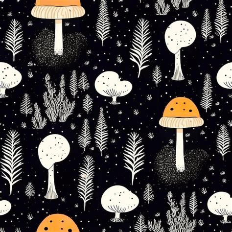 Premium AI Image Big Set Of Forest Mushrooms Seamless Pattern With