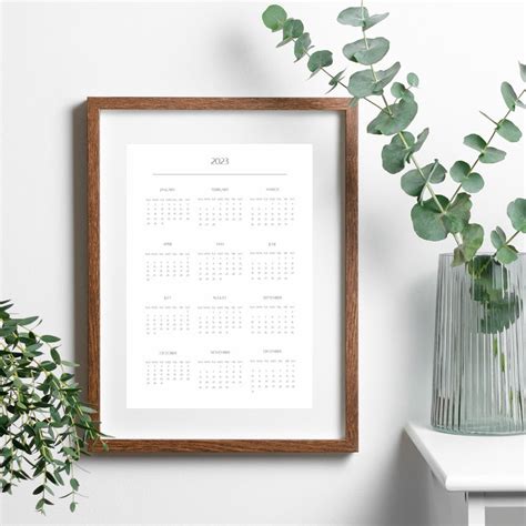 2023 Year At A Glance Printable Minimalist Calendar Digital Download