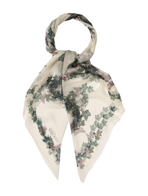 Creme And Multicolor Alexander McQueen Silk Scarf With Skull Print