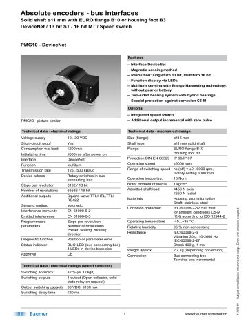 Baumer Pmg Devicenet Absolute Encoder Data Sheet Manualzz