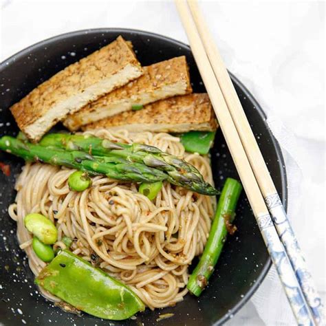 Overhead Shot Of Soba Noodle Salad In Black Bowl Recipes Thermomix