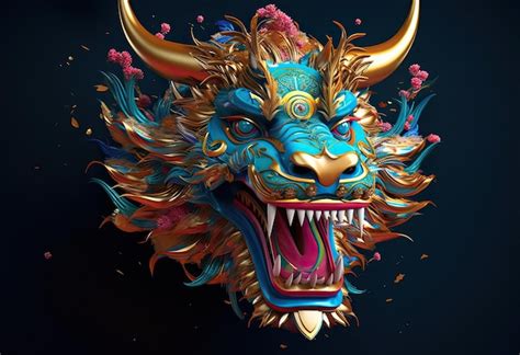 Premium AI Image | dragon head with colorful color in the style of traditional photographic ...