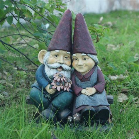 Gnome Old Couple On Bench Statue Gnomes Gnome Statues Gnome Garden