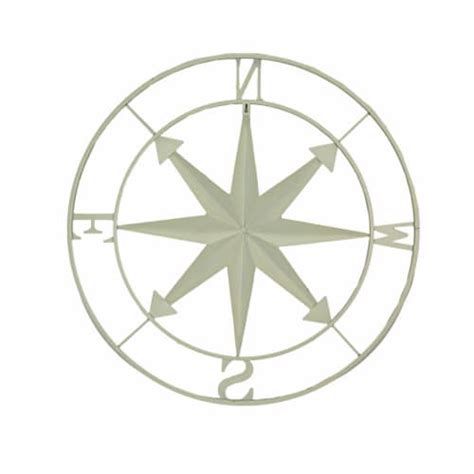 Zeckos Distressed Metal Indoor Outdoor Compass Rose Wall Hanging 28 Inch Off White Medium