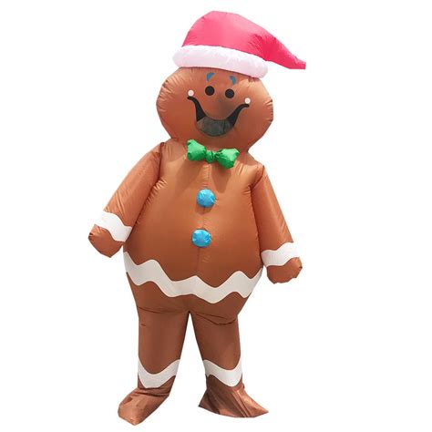 Adult Christmas Inflatable Gingerbread Man Cosplay Costumes Xmas Halloween Party Mascot Disfraz