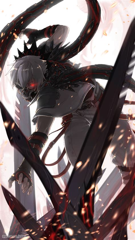 Safebooru 1boy Attack Black Gloves Code Vein Fingerless Gloves Gloves Glowing Glowing Eyes