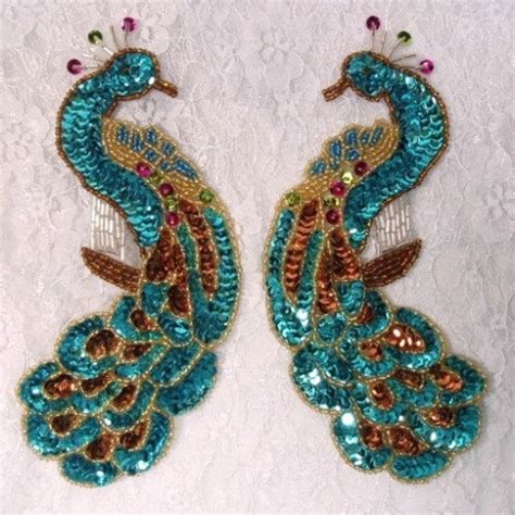 Turquoise Mirror Pair Sequin Beaded Appliques Etsy