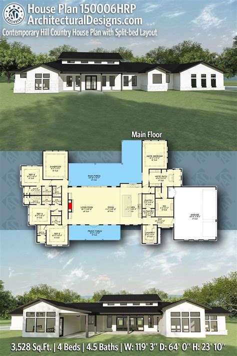 Plan 150006hrp Contemporary Hill Country House Plan With Split Bed