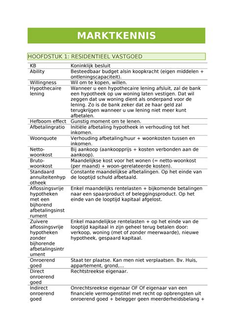 Woordenlijst Marktkennis MARKTKENNIS HOOFDSTUK 1 RESIDENTIEEL