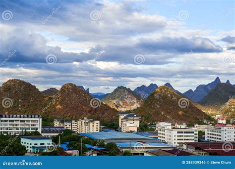 City Buildings and Mountains Scenery in Guilin, Guangxi, China Stock ...