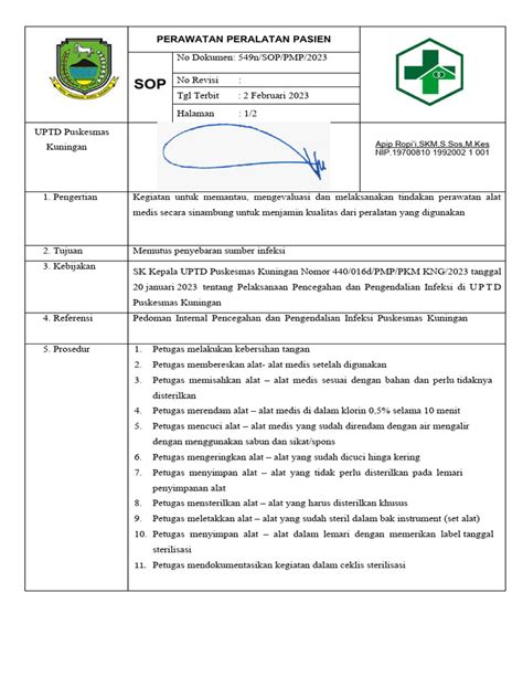 551a Sop Perawatan Peralatan Pasien Kng Pdf