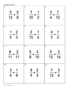 Fractions Card Sort Add Subtract Multiply Divide By Mrs E Teaches Math