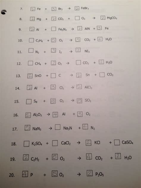 Balancing Chemical Equations A Key Ms Mclarty S Classes