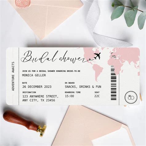 Boarding Pass Travel Bridal Shower Blush Pink Invitation Zazzle