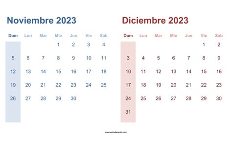 Calendario Noviembre Y Diciembre 2023 Para Imprimir