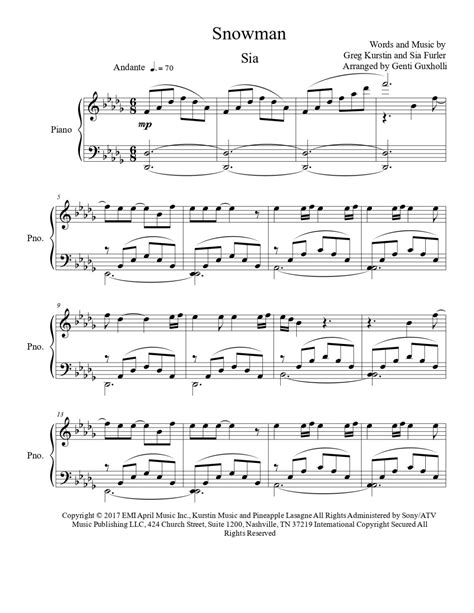 Sia – Snowman (Piano Solo) – Littlesheetmusic