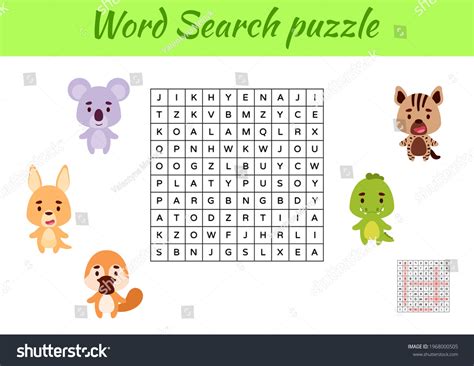 game template word search puzzle animals