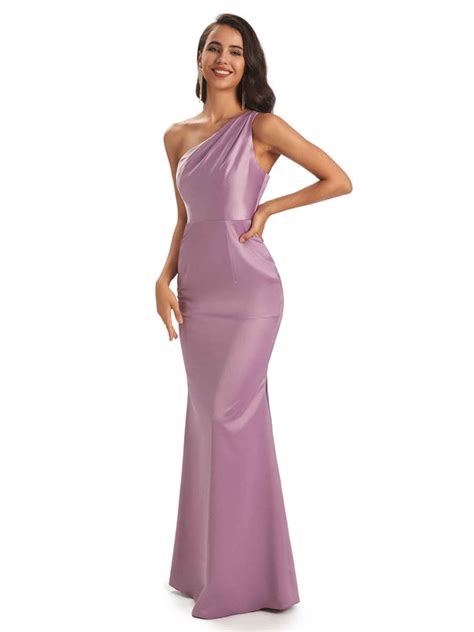 Sexy Soft Satin One Shoulder Zipper Floor Length Mermaids Bridesmaid